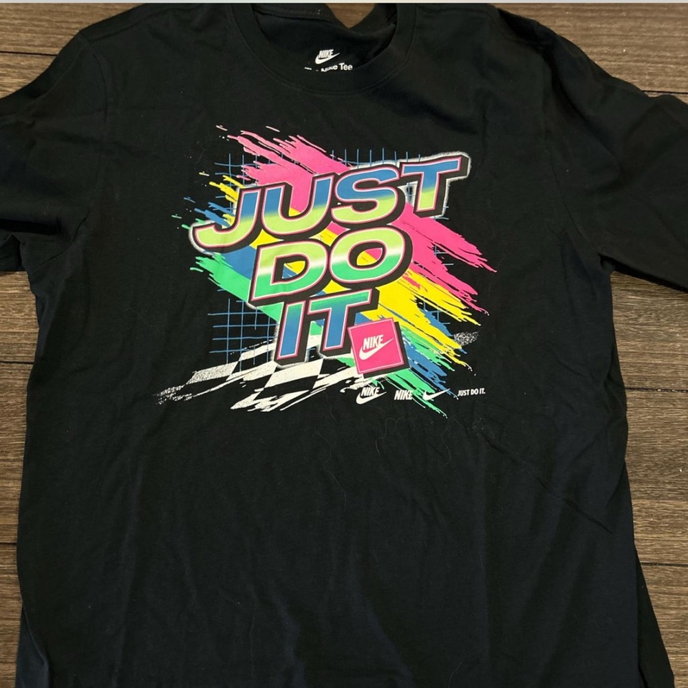 Nike Black Tee with Colorful Just Do It Graphic